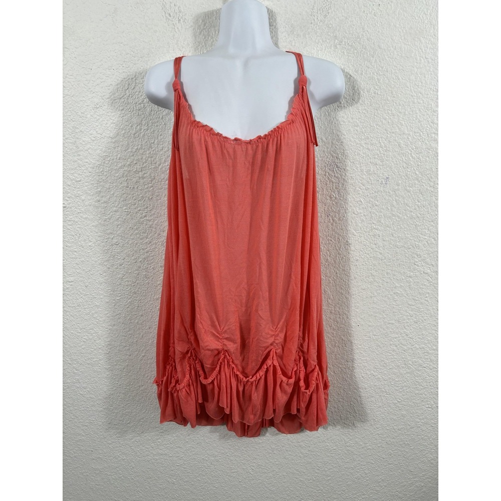 Free People Shirt Womens XS Orange Sheer Babydoll Tunic Ruffle Hem Boho Oversize